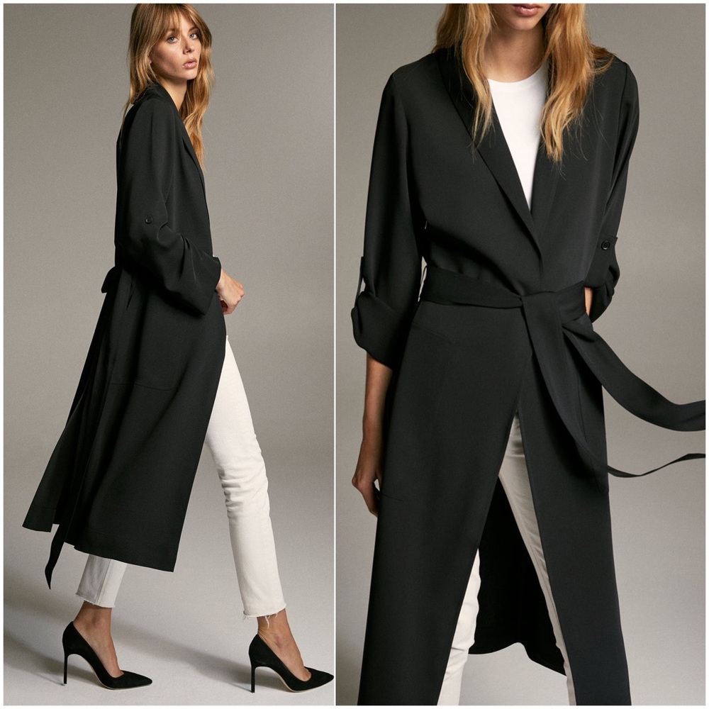 Aritzia Babaton Kahlo Robe Black Long Jacket Lightweight XXS